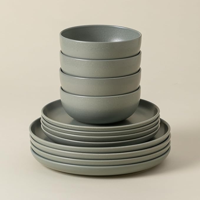 Casafina 12 Piece Stoneware Place Setting, Pacifica Artichoke Green, Dinnerware Set