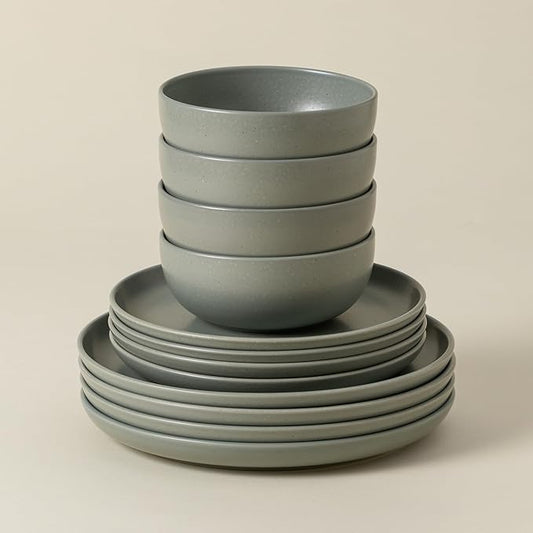 Casafina 12 Piece Stoneware Place Setting, Pacifica Artichoke Green, Dinnerware Set