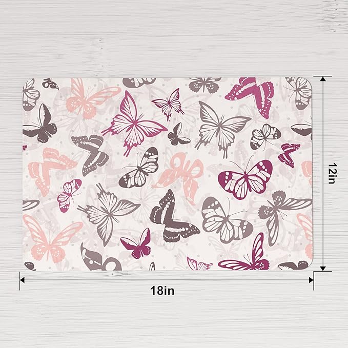 QIYI Placemats Set of 6, 12x18 Inch PU Leather Place Mats for Kitchen Dinning, Heat Resistant Anti Slip Table Mats, Waterproof Wipeable Washable Placemat Party Table Décor, Watercolor Butterflies