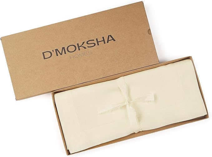 D'Moksha Homes Linen Cream Table Runner 120 Inches Long - 100% Pure Linen Dining Table Runner 14 x 120 Inch for Winter, Christmas, Holiday, New Year - Machine Washable