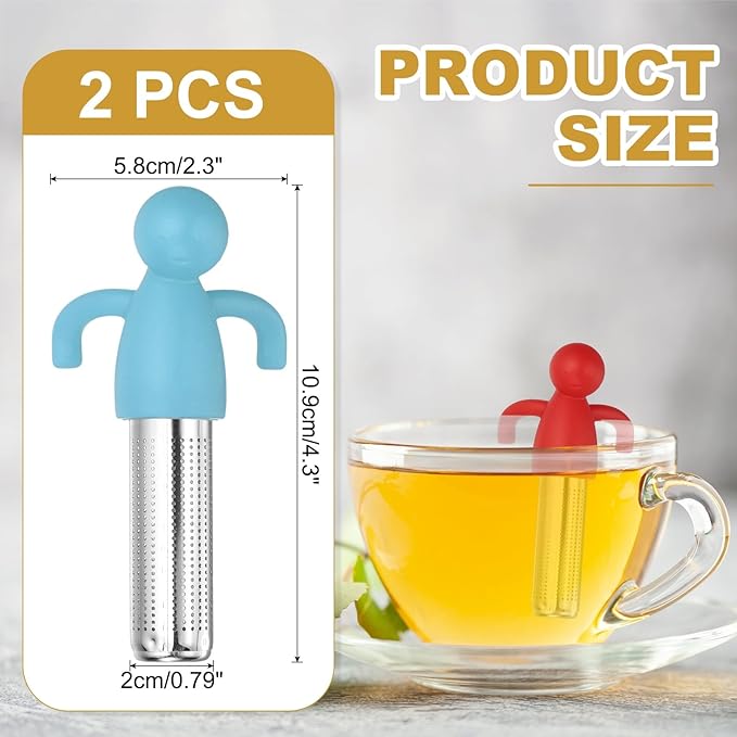 uxcell 2 Pcs Cute Tea Infuser, Stainless Steel Loose Leaf Tea Steeper Filter with Silicone Handle Reusable Coarse Pores Mesh Strainer Diffuser for Teacups Teapots Mugs, Sky Blue