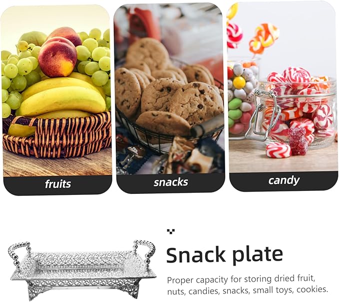 Ciieeo Silver Fruit Tray Handle Tiered Snack Serving Plate Decorative Metal Serving Dish for Bar