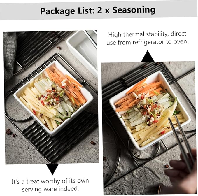 2pcs Ceramic Bowl Mini Square Dishes for Serving Banchan Seasoning Sauce Appetizer Dipping