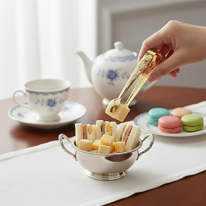 10PCS Mini Serving Tongs, 4.5Inch Small Serving Tongs, Stainless Steel Sugar Cube Tongs, Tiny Metal Tong for Tea Party, Coffee Bar, Appetizers, Desserts and Charcuterie Board (Gold)