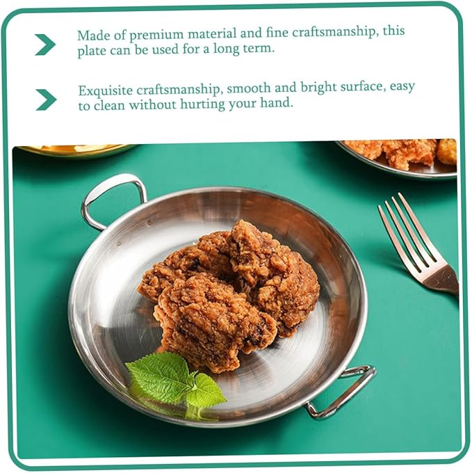 Stainless Steel Serving Plate Double Handles for Seafood and Snacks Kitchen Food Holder for Home Restaurant and Bar