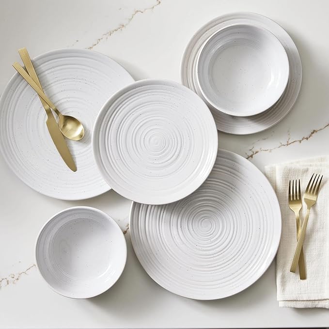 12-Piece Dinnerware Set, Ceramic Plates and Bowls Service for 4, Modern Tableware Dishes for Kitchen and Dining