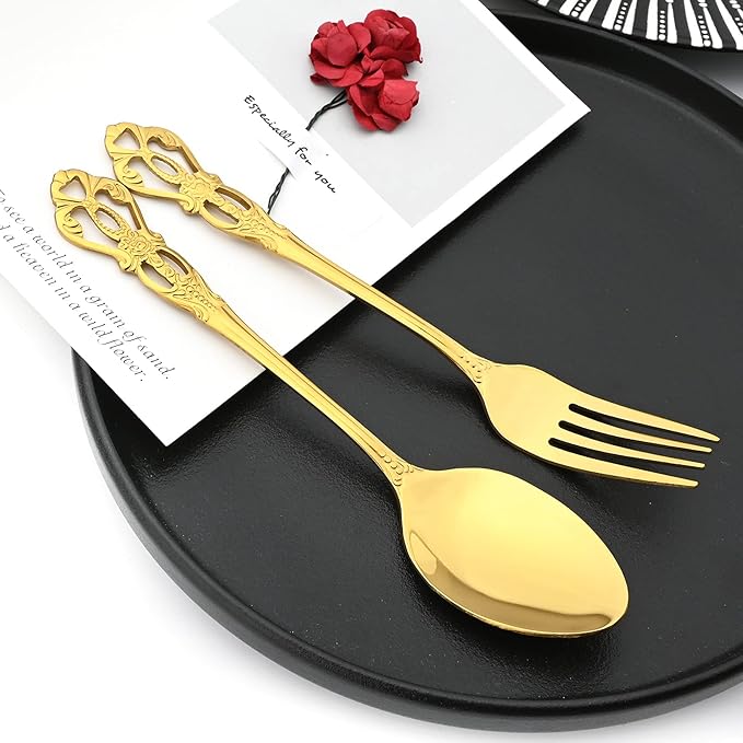 Royal 24-piece Gold Mirror Silverware Dinnerware, 18/10 Stainless Steel Luxury Flatware Service For 6 Tableware Ideal For Wedding Home Restaurant, Dishwasher Safe