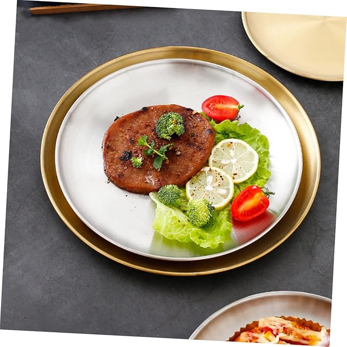 GLEAVI 1pc Thickened Round Plate Stainless Steel Serving Tray Fruit Tray Lid Non-Slip Design Modern Kitchen Accessory