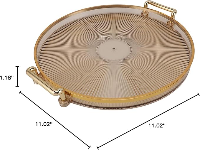 Dioche Elegant Round Serving Tray with Gold Handle and Golden - Multifunctional Display Tray for Fruits, Desserts, Snacks, and Decor (Amber)
