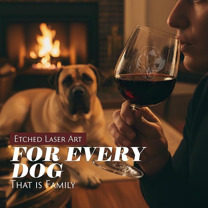 Etched Laser Art Fila Brasileiro (Brazilian Mastiff) Personalized Dog Themed Etched 12.75oz Wine Glass Custom Dog Breed Wine Glasses for Pet Lovers, Personalized Birthday Gift for Men & Women