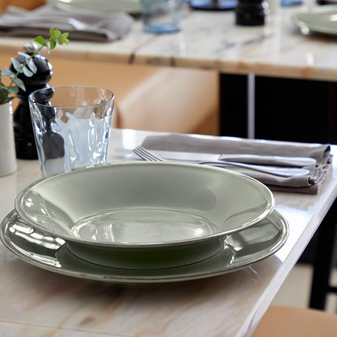 Costa Nova Ceramic Stoneware 5-Piece Place Setting Service for 1 - Friso Collection, Sage Green | Microwave & Dishwasher Safe Dinnerware Set | Food Safe Glazing | Restaurant Quality Tableware