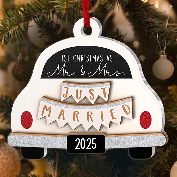 Jesuspirit Mr and Mrs Ornament - Wedding Gifts for Couples 2025, Bride, Groom, First Christmas Married Ornament, Bridal Shower Gifts (1st Christmas As Mr. & Mrs. Just Married 2025)