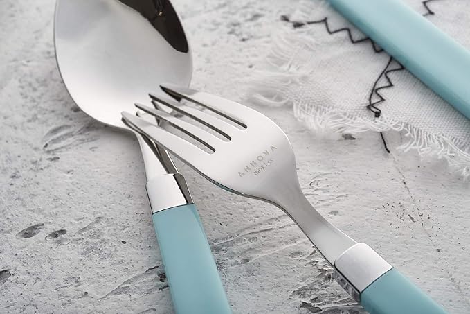 ANNOVA Silverware Set Stainless Steel Colorful Tableware Kitchen Flatware Set Utensils, Includes Dinner Knives, Forks, Spoons & Dessert Spoons (Turquoise, 16 Pieces)
