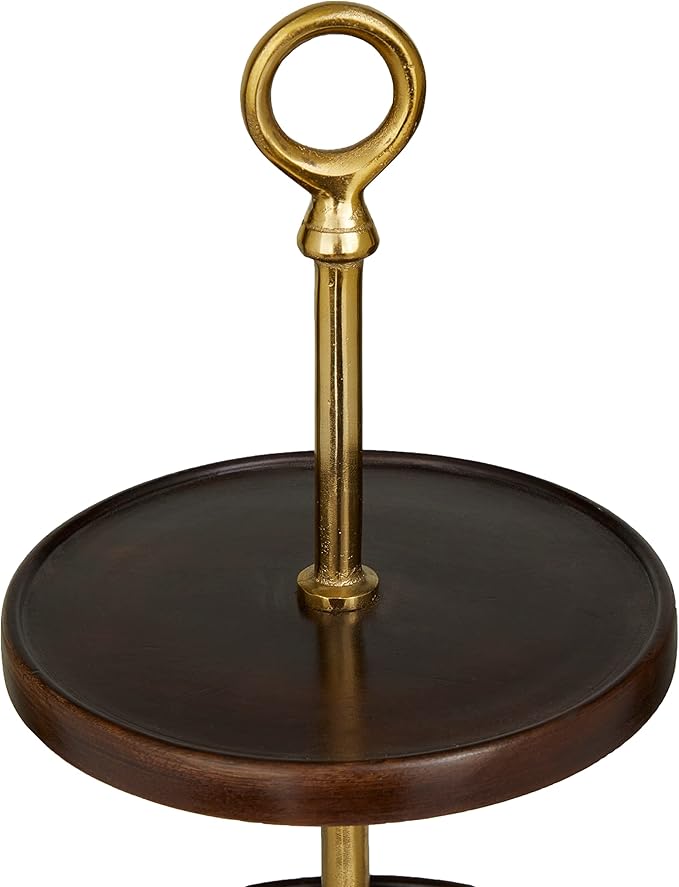 Deco 79 Mango Wood 3 Level Tiered Server with Gold Stand, 15" x 14" x 26", Dark Brown