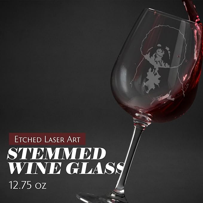 Etched Laser Art Bichon Frise Personalized Dog Themed Etched 12.75oz Wine Glass Custom Dog Breed Wine Glasses, Ideal for Pet Lovers, Unique Birthday Gift for Men & Women, Personalized Gift