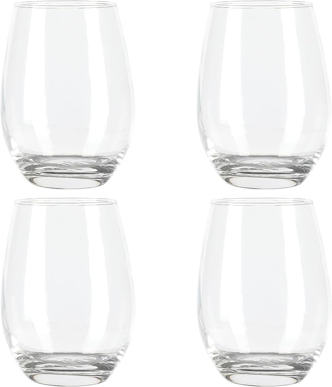 Martha Stewart Farrow 18 OZ Large Stemless 4 Pack Multipurpose Wine Glasses Set for Red or White Wine