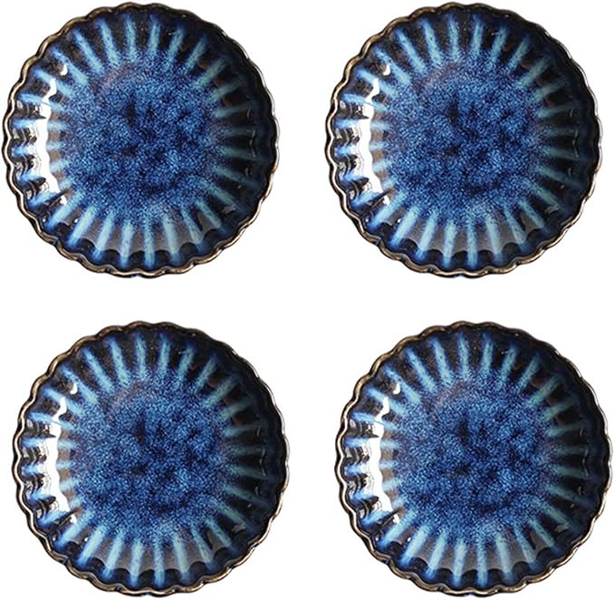 Gaolinci 3.5 Inches Flower Shape Ceramic Sauce Dish,Mini Side Seasoning Dish,Snack Serving Dishes,Porcelain Small Saucer Set(Set of 4)