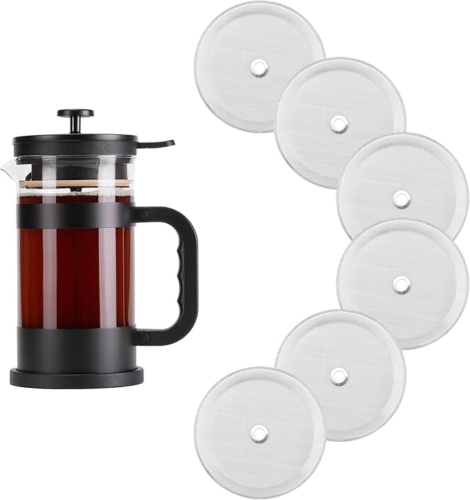 6 Packs French Press Filters Replacements, 4 Inch Premium Stainless Steel French Press Screen Replacement for 1000 Ml/ 34 Oz/ 8 Cup French Press Coffee and Tea Makers by ES NATAURA