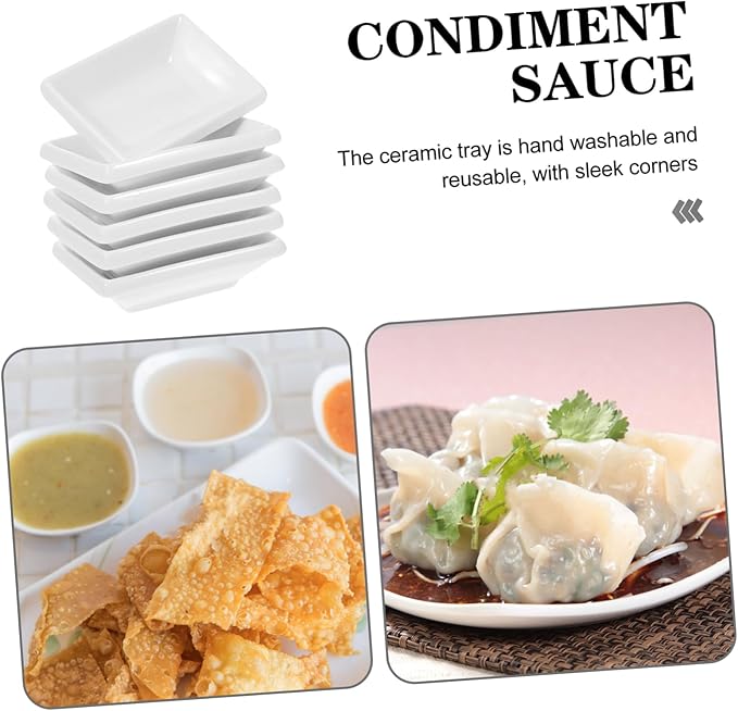 BESTYASH 6 Pcs Snack Dish Seasoning Dish White Tray Mini Seasoning Dishes Condiment Dishes Soy Sauce Dish Appetizer Plates Platter 、 Rectangular Dipping Dish Sauce Dishes Serving re-usable