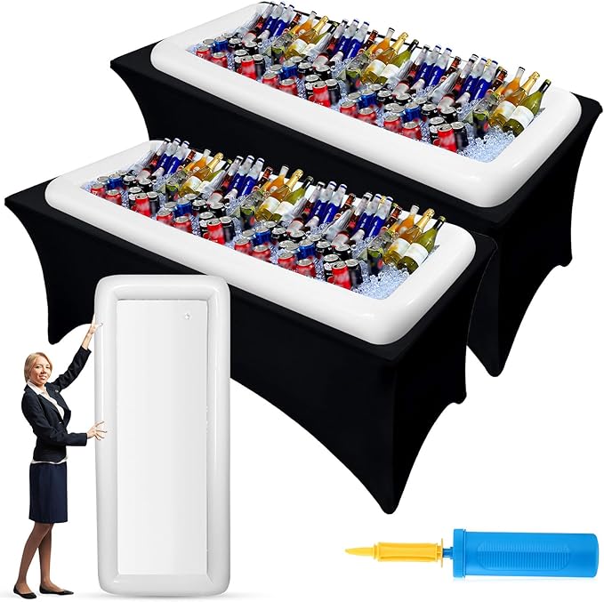 Large Inflatable Serving Bar 72 x 30 x 5'' Inflatable Ice Serving Buffet Bar Inflatable Cooler Ice Buffet Salad Serving Trays with Drain Plug for Pool Outdoor Party Picnic(White,2 Pack)