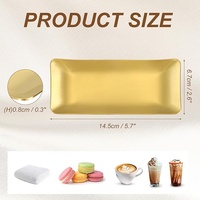 uxcell Decorative Tray, 5.7x2.6 Stainless Steel Rectangular Frosted Serving Tray for Dessert Napkin Towel Candle Jewelry Bathroom Platter, Stackable, Gold