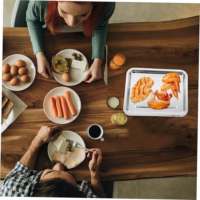 Luxshiny Rectangular Stainless Steel Tray for Serving Baking Multi Use for Desserts Dumplings Snacks Easy to Clean Design