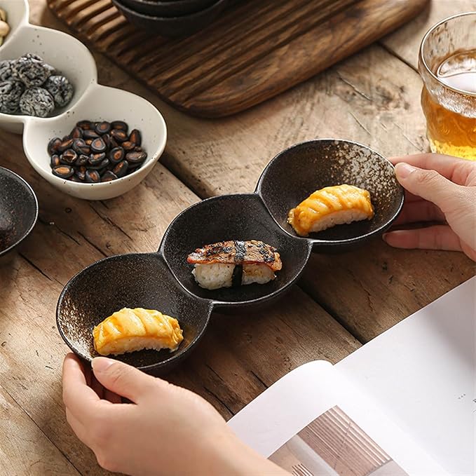 Sauce Dish 1 Piece Dipping Bowl Multi-Compartment Plate Ceramic Compartmentalized Grilled Meat Seasoning Flavor Hot Pot Snack Bowl Dish Snack Plate(D), ZCL2024