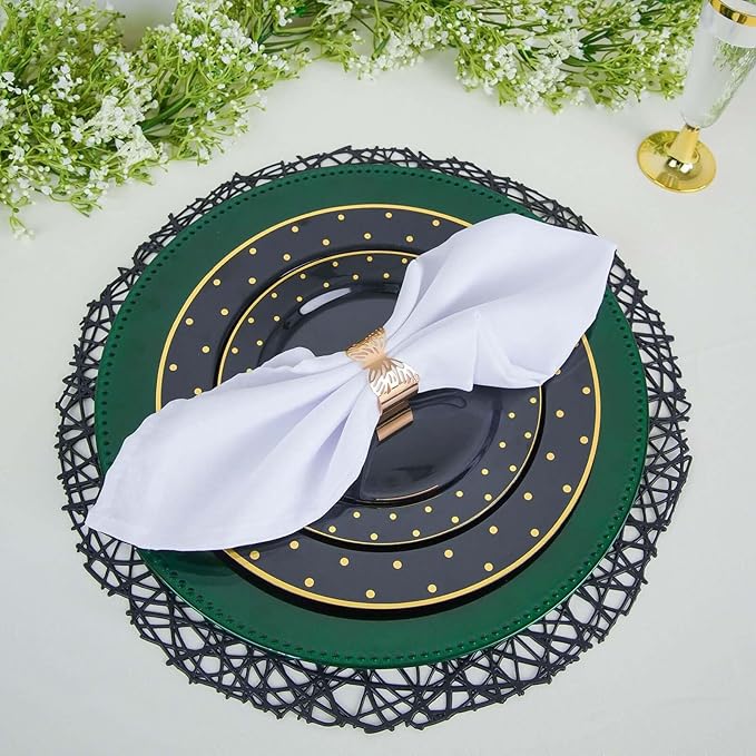 13" Charger Plates -Set of 12 - Acrylic Hunter Green Round Beaded Disposable Chargers, Ideal for Dinner Party Wedding Bulk Events Tabletop Decoration