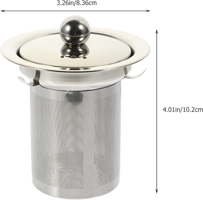 Hemoton Stainless Steel Tea Strainer with Lid Large Loose Leaf Tea Infuser Replacement for Teapots Cups and Pitchers Easy to Clean Mesh Filter 4X3.3 Inch