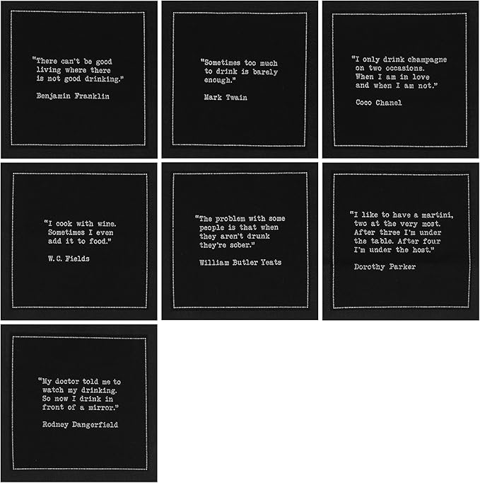 Five Star Funny Drinking Quotes | Black Cotton Cocktail Napkins | 50 Luxury Disposable Beverage Napkins with Witty Bar Quotes | Drink Napkins for Parties, Bars, Weddings & Game Nights