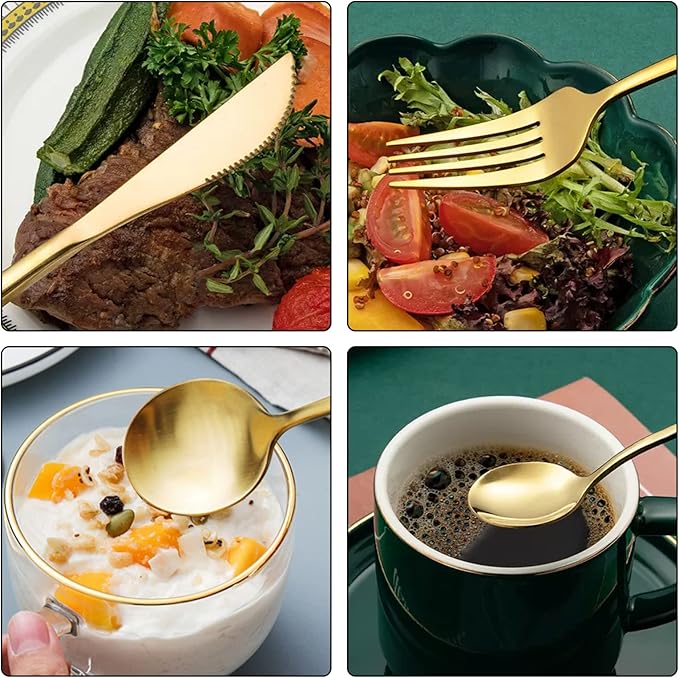 Gold Silverware Set, 24-Piece Stainless Steel Flatware, Flatware Set for 6, Knife Fork Spoon, Home Dinnerware Tableware Set for 6, Cutlery Set, Include Knives/Forks/Spoons