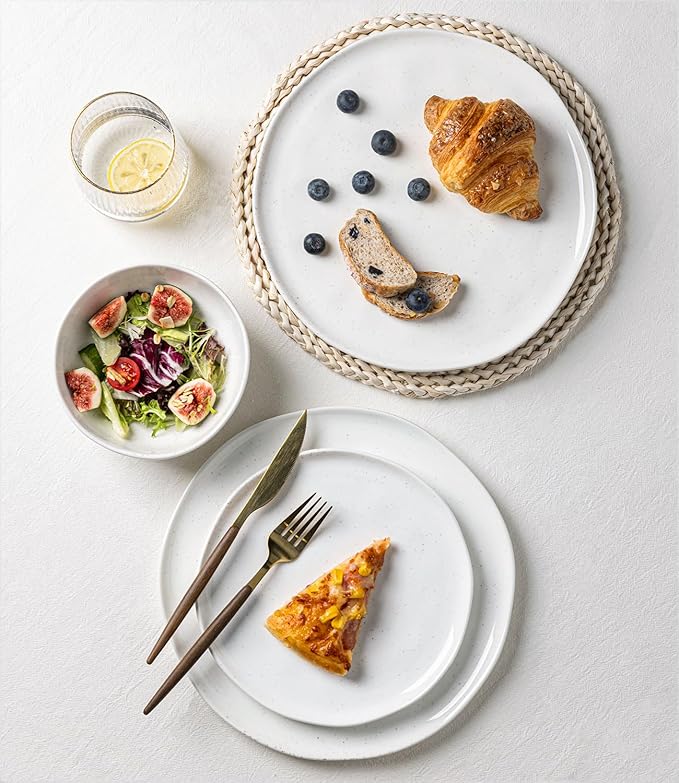 GBHOME Ceramic Dinnerware Sets for 4, 12 Pieces Porcelain Lightweight Plates and Bowls Sets, Scratch Resistant Dish Set, Oven & Microwave & Dishwasher Safe, White Speckled