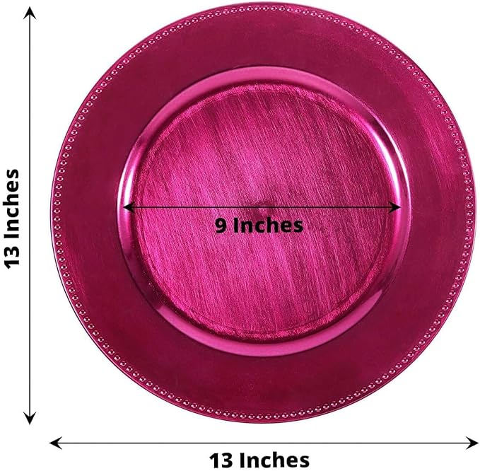 13" Charger Plates -Set of 12 - Acrylic Hot Pink Round Beaded Disposable Chargers, Ideal for Dinner Party Wedding Bulk Events Tabletop Decoration