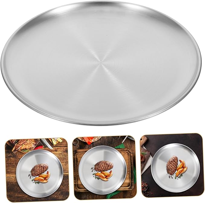 ABOOFAN 1pc Round Stainless Steel Serving Tray Food Platter for Fruits and Cakes Matte Finish for Home Restaurant and Party Use