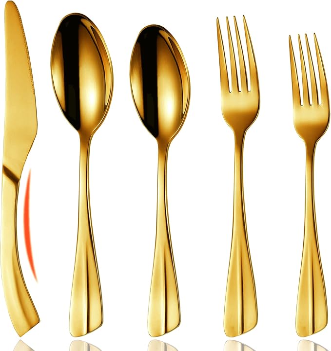 Locci 20 Pieces Gold Silverware Set,18/10 Stainless Steel Flatware Set,Cutlery Set for 4,Dishwasher Safe (Gold)