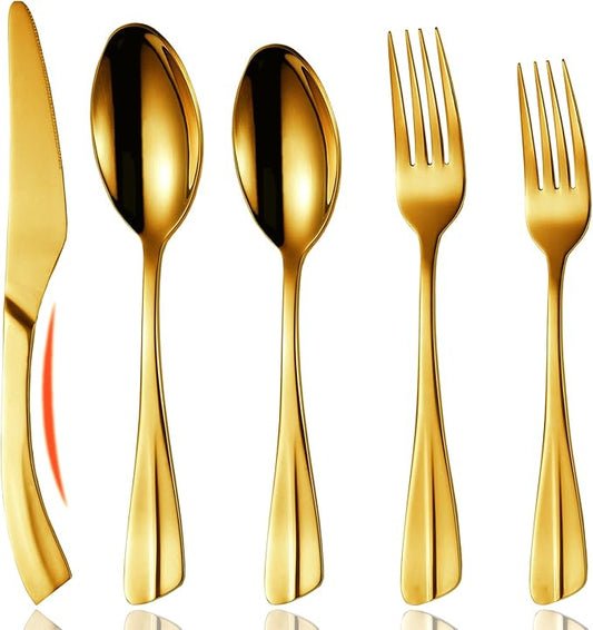 Locci 20 Pieces Gold Silverware Set,18/10 Stainless Steel Flatware Set,Cutlery Set for 4,Dishwasher Safe (Gold)