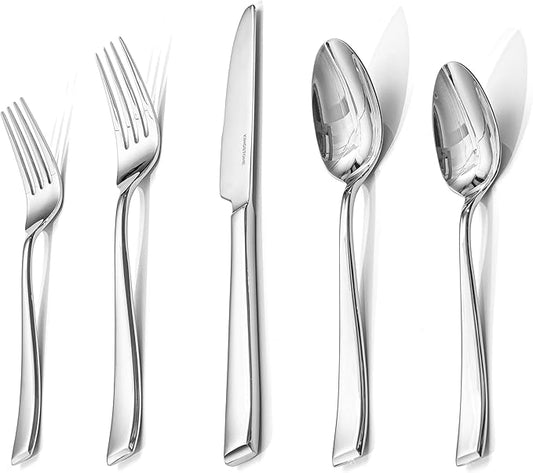KINGSTONE Mirror Polish Silverware Set for 8, 40-Piece 18/10 Stainless Steel Flatware Set, Dishwasher Safe Cutlery Set for Wedding, Home, Restaurant, Knives Spoons and Forks Set