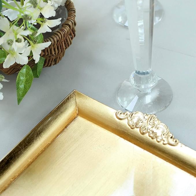 Efavormart 2 PCS - Gold 14" x 10" Rectangle Decorative Plastic Serving Trays with Embossed Rims for Wedding Birthday Party