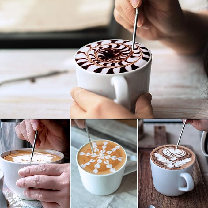 Milk Frothing Pitcher, 350ml (12oz) Steaming Pitchers Stainless Steel Milk Coffee Cappuccino Latte Art Barista Steam Pitchers Milk Jug Cup with Decorating Art Pen, Bright Black