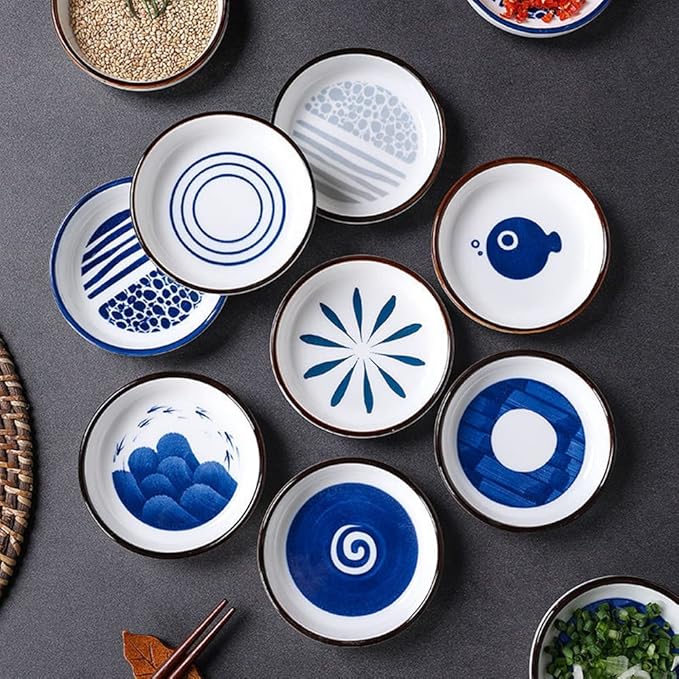 Japanese Retro Ceramic Side Dishes Set of 4, Ceramic Sauce Dipping Bowls Porcelain Side Dish Bowl, 3.54 Inch Mini Seasoning Dish for Ketchup, Sushi, Snack, BBQ and Other Party Supplies