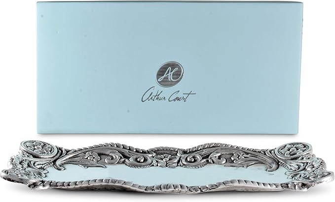 Arthur Court Western Pattern Concho Bread/Snack Serving Tray Parties Bar Dish - Cowboy/Cowgirl Silver Aluminum 6 inch x 12.25 inch