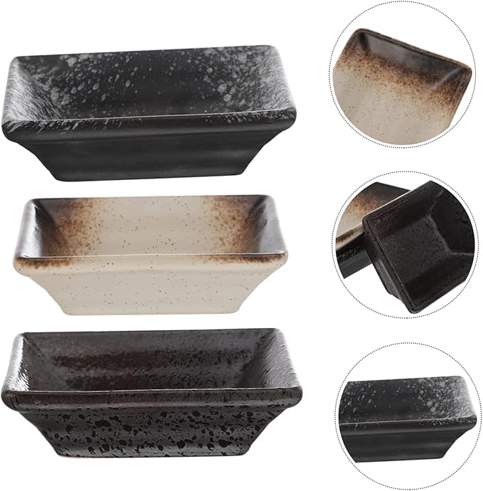 ABOOFAN 3pcs Ceramic Dipping Sauce Dish Seasoning Plates for Appetizers Bbq and Outdoor Dining Vintage Underglaze Design Lightweight and Portable