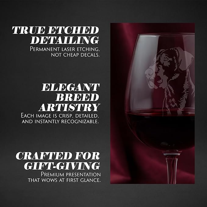 Etched Laser Art Great Dane Customized Personalized Dog Themed Etched 12.75oz Wine Glass Custom Dog Breed Wine Glasses for Pet Lovers, Unique Birthday Gift for Men & Women, Personalized Gift