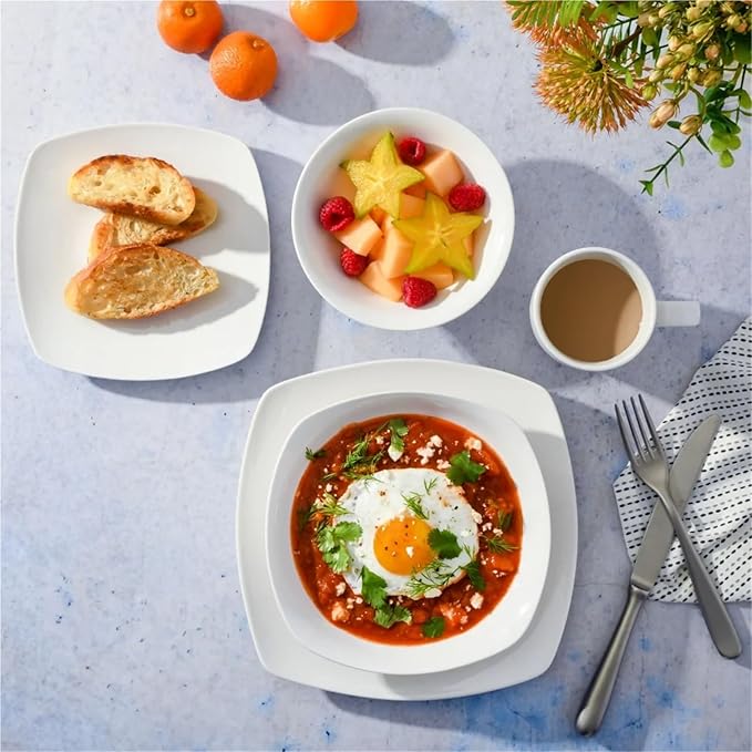 30 Piece White Porcelain Dinnerware Set for 6, Full Table Service, Ceramic Tableware Kit for Kitchen, Dining, Banquet (White)