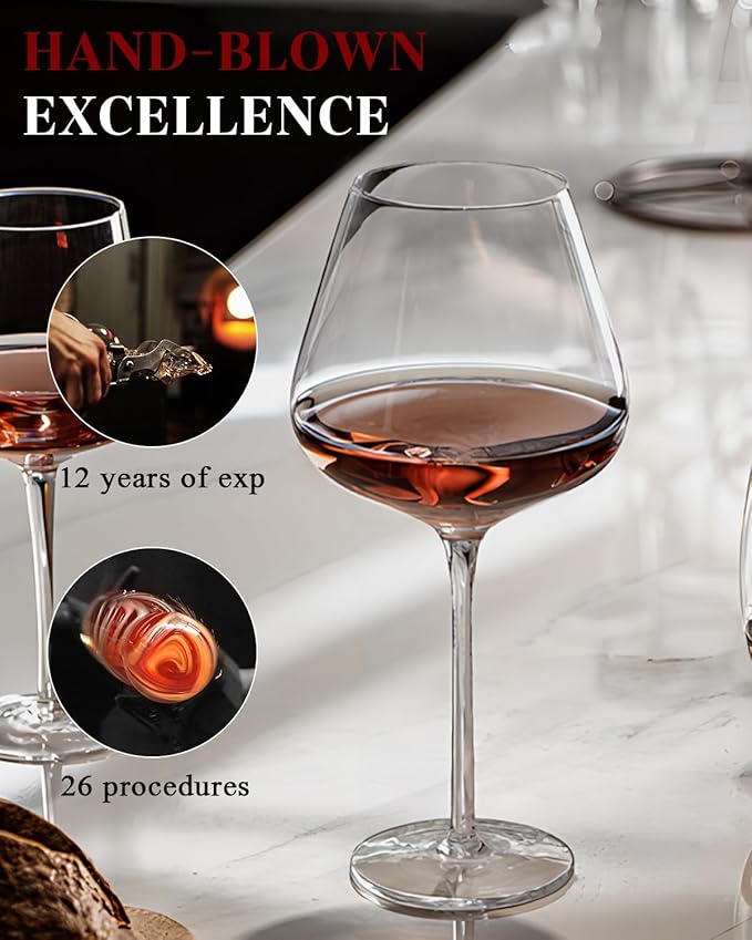 Extra Large 32oz Wine Glasses Set of 4 - Hand Blown Red Wine Glasses With Long Stem - Crystal Giant Burgundy Red Wine Glasses Clearer, Thin, Gift Packaging for Mothers Day, Wedding,Birthday