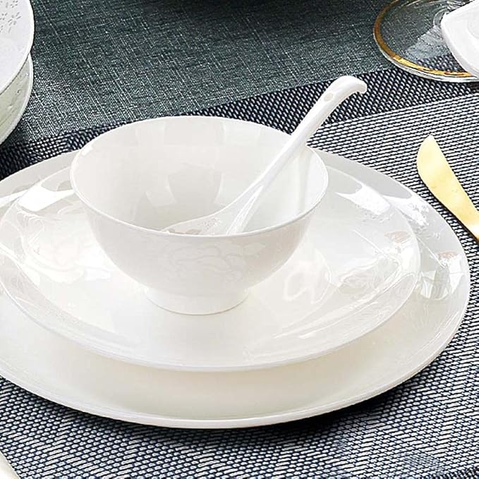 Ceramic Dinnerware Set Kitchen Tableware Dinner Dish Ceramic Plates and Dishes Bowls 58 pcs Combination Dishes Set (White)
