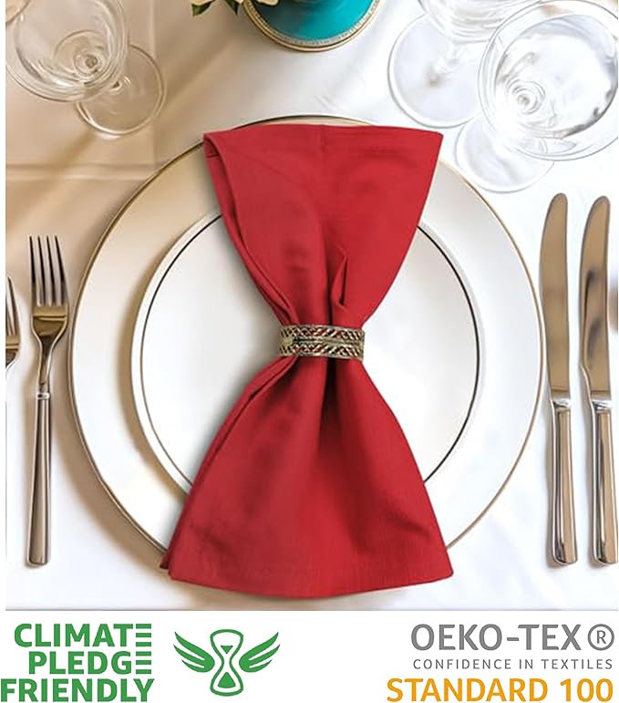 Urban Villa Christmas DinnerNapkins 20x20 Inches Over Sized Set of 6 Red Color Cloth Napkins 100% Cotton Cloth Napkins Reusable Washable Napkins Premium Quality Mitered Corners Soft DinnerNapkins