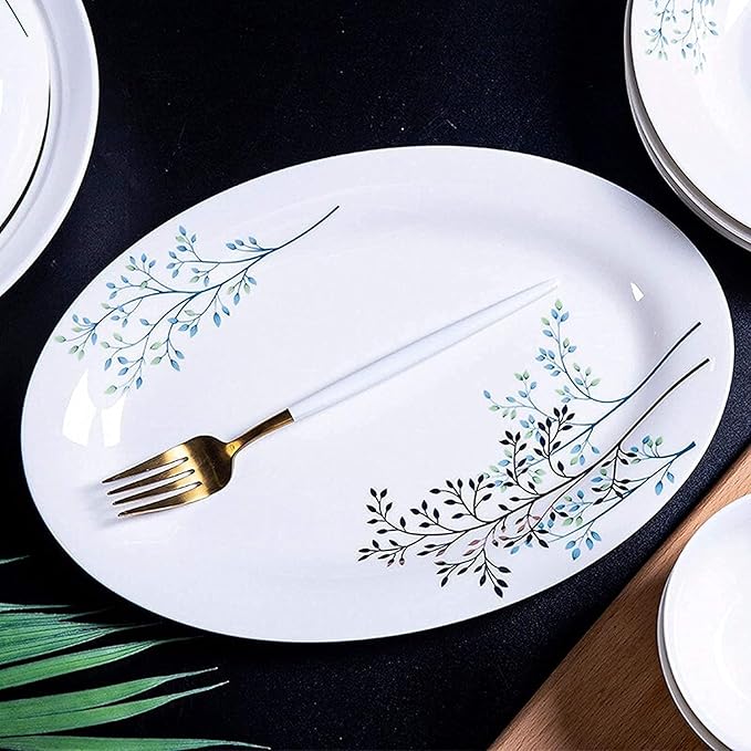ERoomQ Dinnerware Set Dinner Party Tableware Service Set Ceramics Dinner Sets, 46 Pieces Plain and Elegant Pattern Dinnerware Set | Porcelain Steak Plate Cereal Bowl and