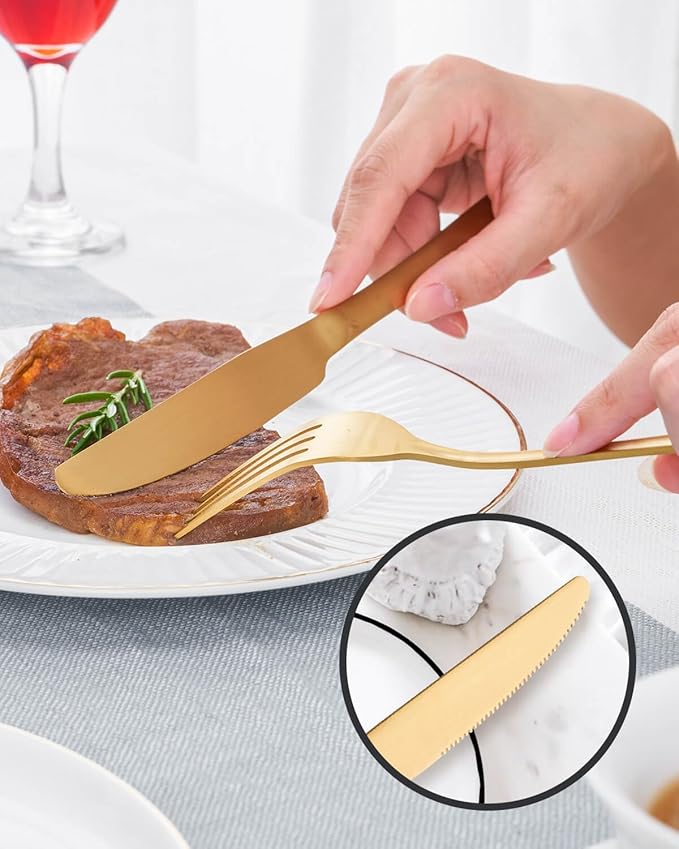 20-Pieces Matte Gold Silverware Set for 4,Stainless Steel Rustic Flatware Set,Modern Cutlery Utensils Set,Spoons and Forks Set for Restaurant,Dishwasher Safe