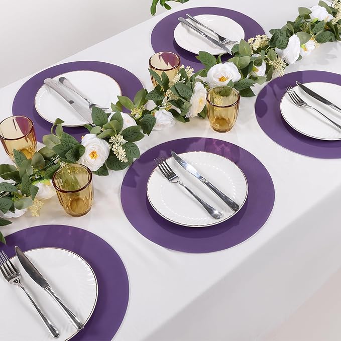 SHACOS 100 PCS Round Paper Placemats 13 inch Disposable Paper Place Mats for Dinner Wedding Birthday Party Festival Table Decoration Indoor Outdoor, Purple (Pack of 2)